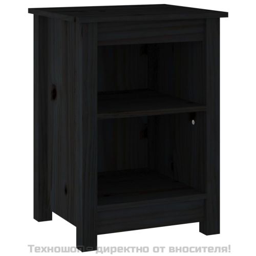 Нощни шкафчета, 2 бр, черни, 40x35x55 см, борово дърво масив