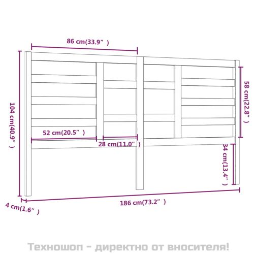 Горна табла за легло, сива, 186x4x104 см, бор масив