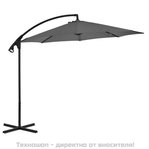 Конзолен градински чадър със стоманен прът 300 см антрацит