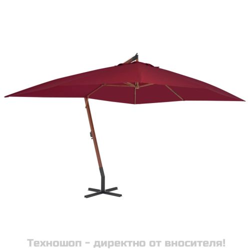 Конзолен градински чадър с дървен прът 400x300 см бордо червено