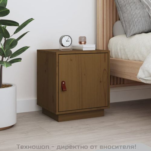 Нощно шкафче, меденокафяво, 40x34x45 см, борово дърво масив
