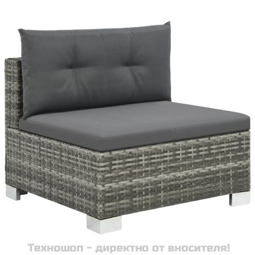Градински комплект с възглавници, 10 части, полиратан, сив
