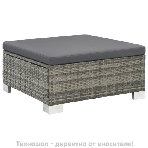 Градински комплект с възглавници, 10 части, полиратан, сив