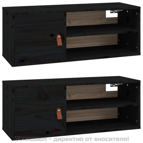 Стенни шкафове, 2 бр, черни, 80x30x30 см, бор масив