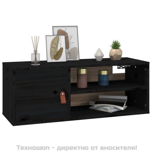 Стенни шкафове, 2 бр, черни, 80x30x30 см, бор масив