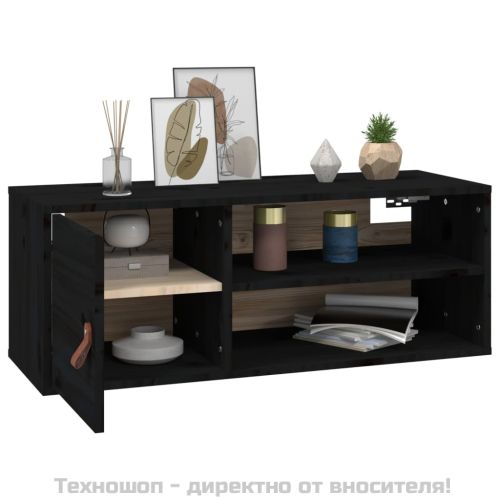 Стенни шкафове, 2 бр, черни, 80x30x30 см, бор масив