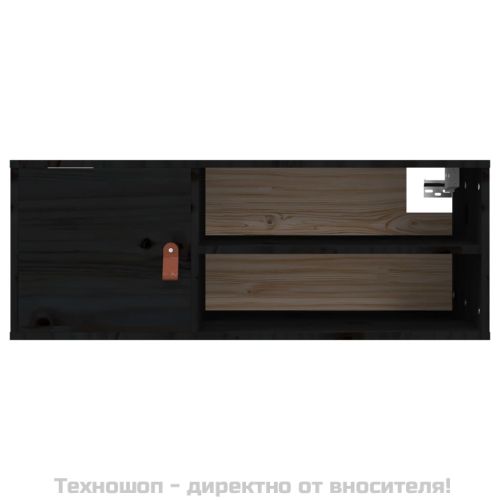 Стенни шкафове, 2 бр, черни, 80x30x30 см, бор масив