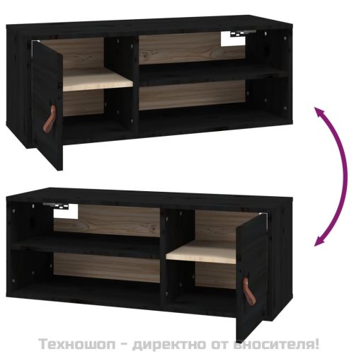 Стенни шкафове, 2 бр, черни, 80x30x30 см, бор масив