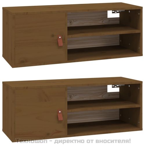 Стенни шкафове, 2 бр, меденокафяви, 80x30x30 см, бор масив