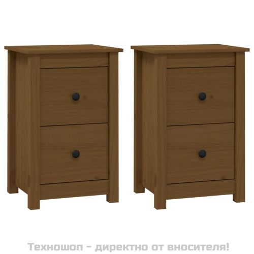Нощни шкафчета, 2 бр, меденокафяви, 40x35x61,5 см, бор масив