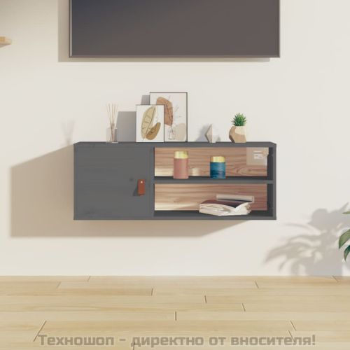 Стенен шкаф, сив, 80x30x30 см, борово дърво масив