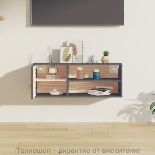 Стенен шкаф, сив, 80x30x30 см, борово дърво масив