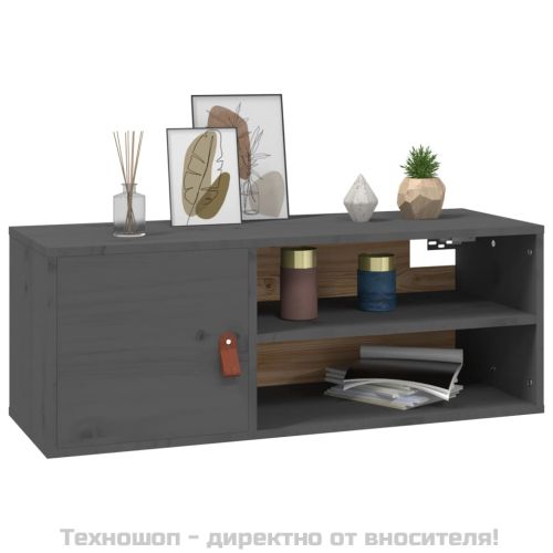 Стенен шкаф, сив, 80x30x30 см, борово дърво масив