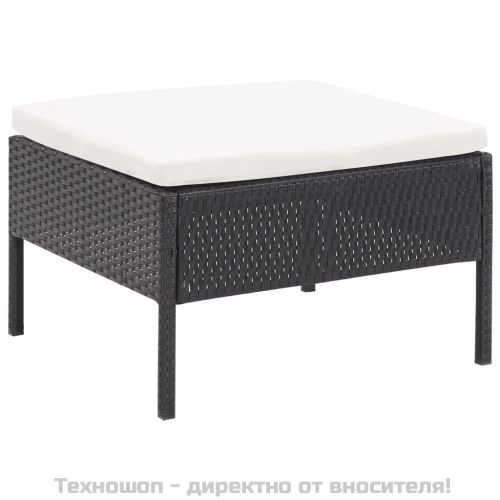 Градински комплект с възглавници, 3 части, черен полиратан