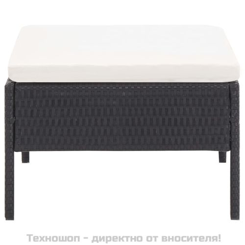 Градински комплект с възглавници, 3 части, черен полиратан