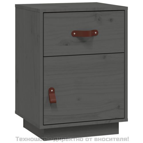 Нощно шкафче, сиво, 40x34x55 см, борово дърво масив