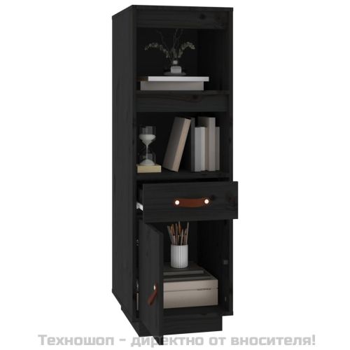 Висок шкаф, черен, 34x40x108,5 см, борово дърво масив