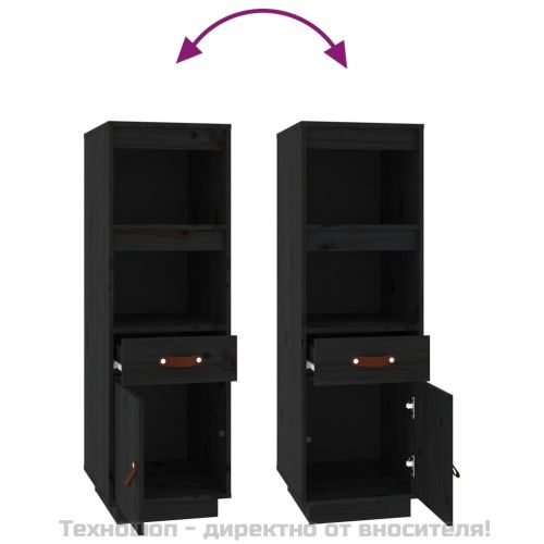 Висок шкаф, черен, 34x40x108,5 см, борово дърво масив