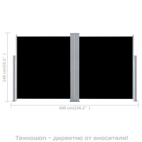 Прибираща се странична тента, черна, 140x600 см