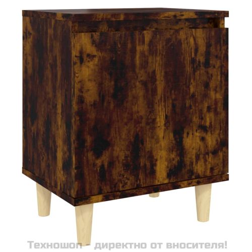 Нощно шкафче с крака от масивно дърво, опушен дъб, 40x30x50 см