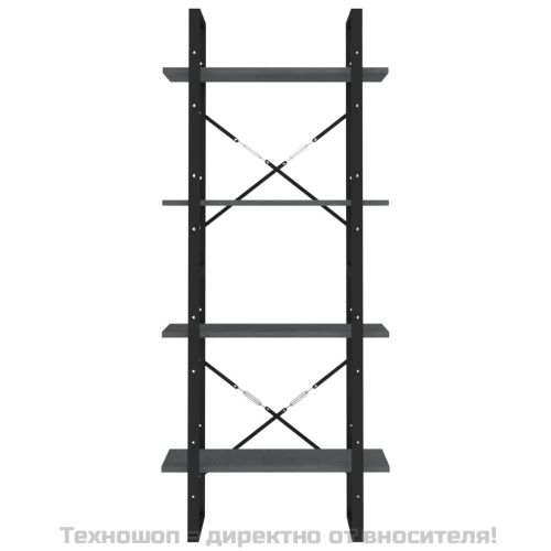 4-етажна библиотека, сива, 60x30x140 см, борово дърво масив