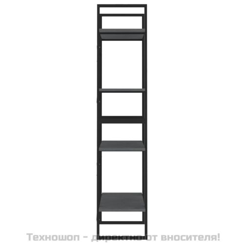 4-етажна библиотека, сива, 60x30x140 см, борово дърво масив
