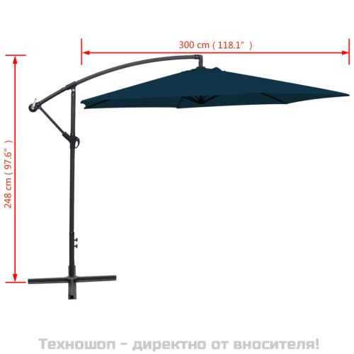 Конзолен градински чадър 3 м син