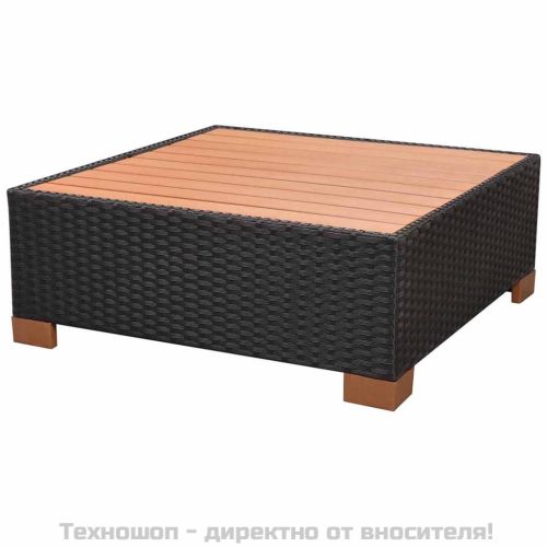 Градински комплект с възглавници, 7 части, черен полиратан