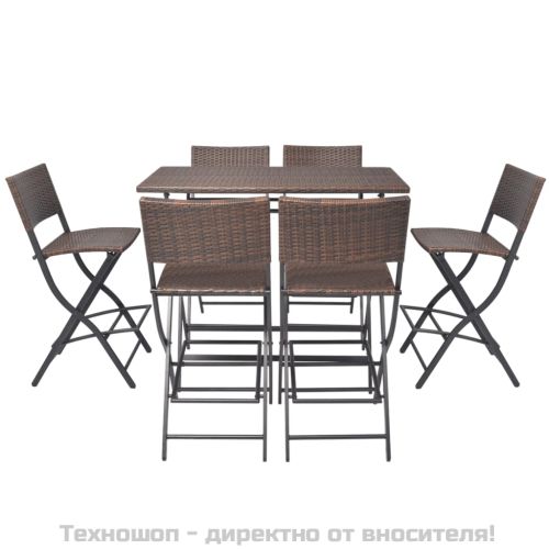 Сгъваем градински комплект, 7 части, стомана, кафяв полиратан