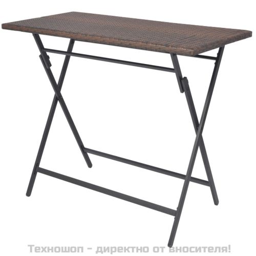 Сгъваем градински комплект, 7 части, стомана, кафяв полиратан