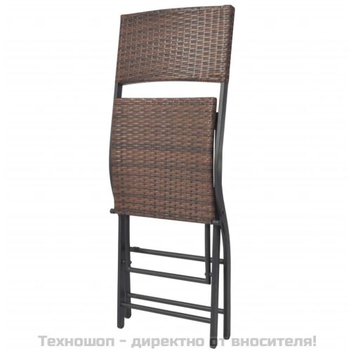 Сгъваем градински комплект, 7 части, стомана, кафяв полиратан