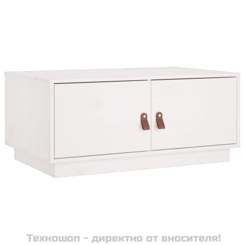Кафе маса, бяла, 80x50x35 см, борово дърво масив