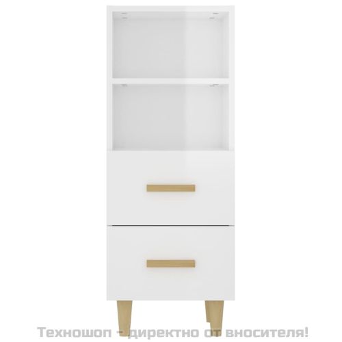812363 Сайдборд, бял гланц, 34,5x34x90 см, инженерно дърво