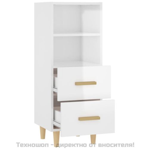 812363 Сайдборд, бял гланц, 34,5x34x90 см, инженерно дърво