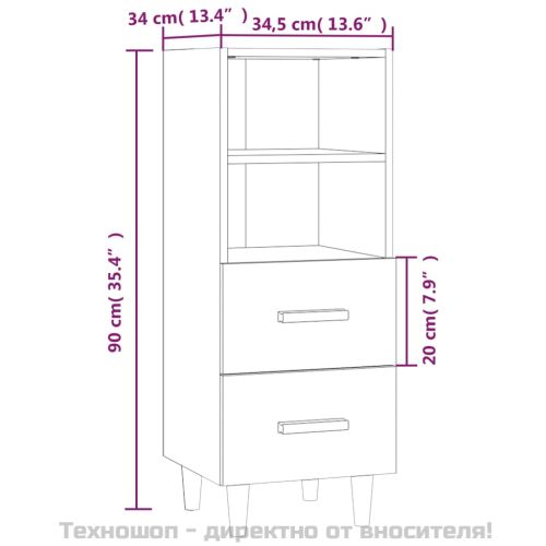 812363 Сайдборд, бял гланц, 34,5x34x90 см, инженерно дърво