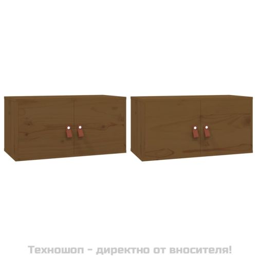 Стенни шкафове, 2 бр, меденокафяви, 60x30x30 см, бор масив