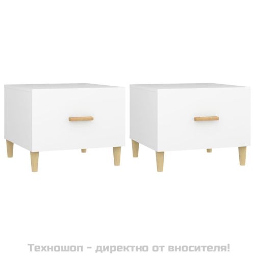 Кафе маси, 2 бр, бели, 50x50x40 см, инженерно дърво