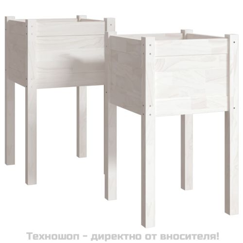 Градински сандъци, 2 бр, бели, 40x40x70 см, бор масив