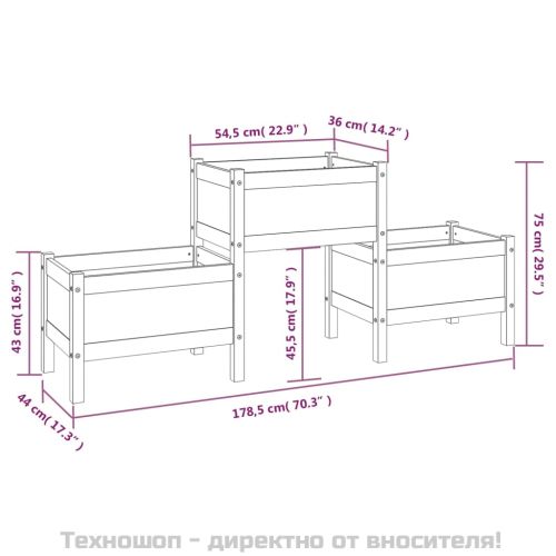 Плантер, черен, 178,5x44x75 см, борово дърво масив