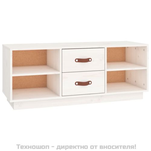 ТВ шкаф, бял, 100x34x40 см, бор масив