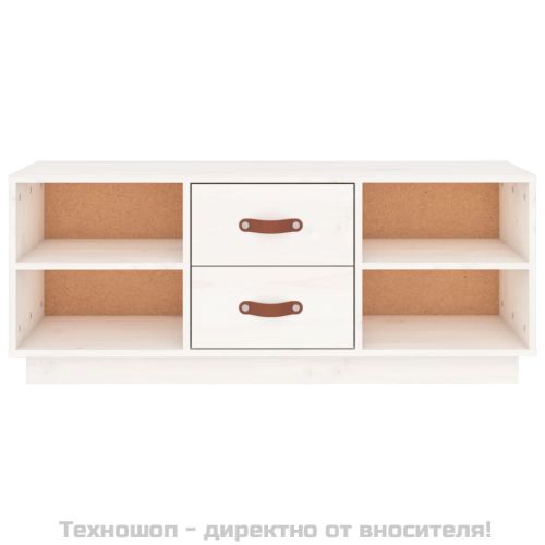 ТВ шкаф, бял, 100x34x40 см, бор масив