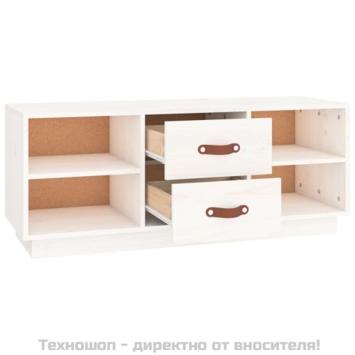 ТВ шкаф, бял, 100x34x40 см, бор масив