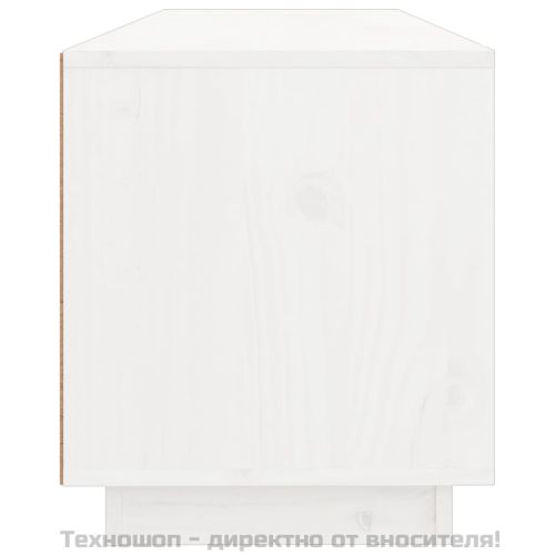 ТВ шкаф, бял, 100x34x40 см, бор масив