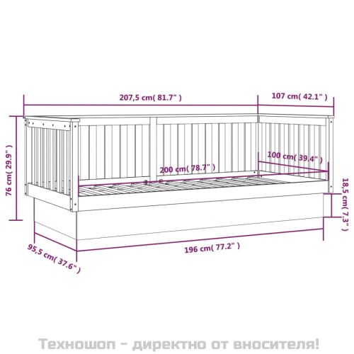 Дневно легло Сиво 100x200 см масивно борово дърво
