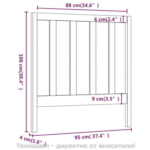 Горна табла за легло, черна, 95x4x100 см, бор масив