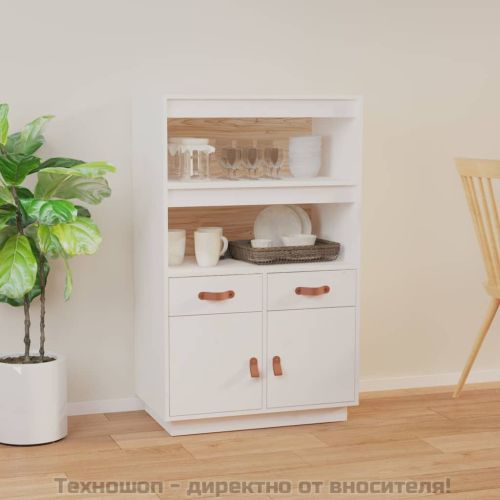 Висок шкаф, бял, 67x40x108,5 см, борово дърво масив