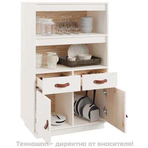 Висок шкаф, бял, 67x40x108,5 см, борово дърво масив