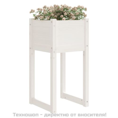 Плантер, бяла, 40x40x81 см, борово дърво масив
