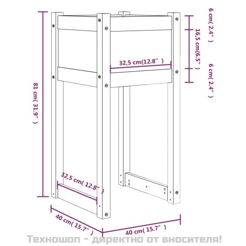 Плантер, бяла, 40x40x81 см, борово дърво масив