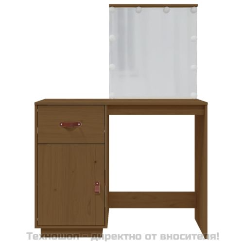 Тоалетка с LED, Меденокафяв, 95x50x133,5 см, борово дърво масив